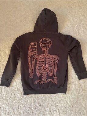 Women's Black Hoodie with Pink Skeleton Back Graphic